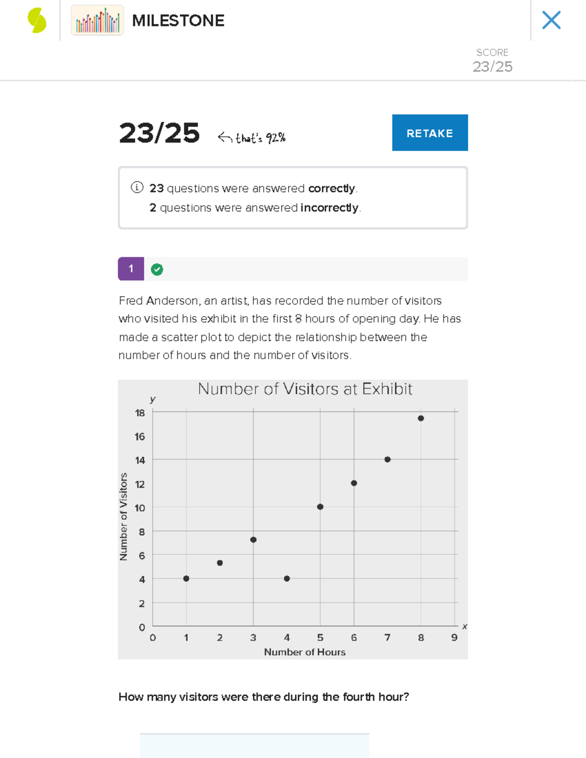 Milestone - general statistics - 1 23/25 that's 92% RETAKE 23 questions ...