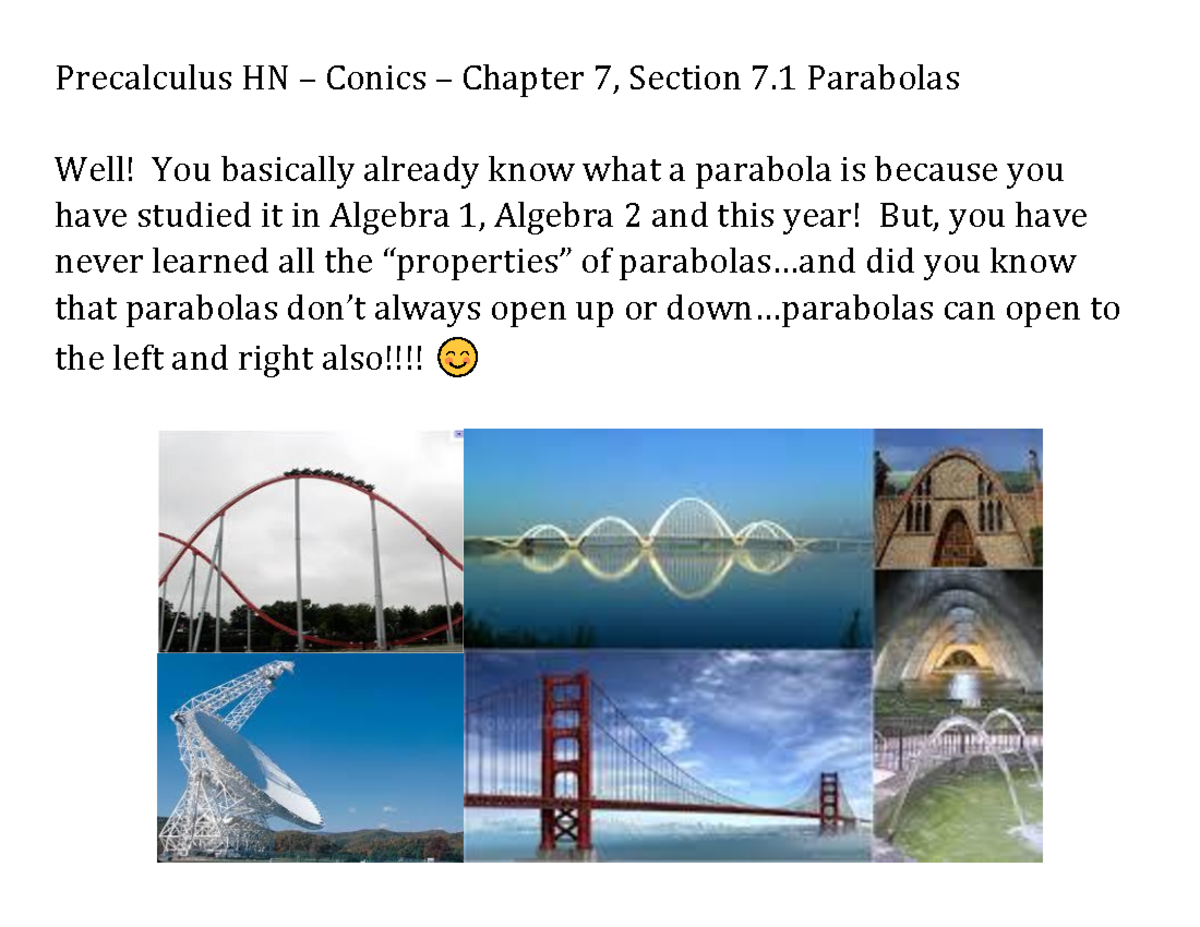 Section+7 - In Class Work - Precalculus HN – Conics – Chapter 7 ...