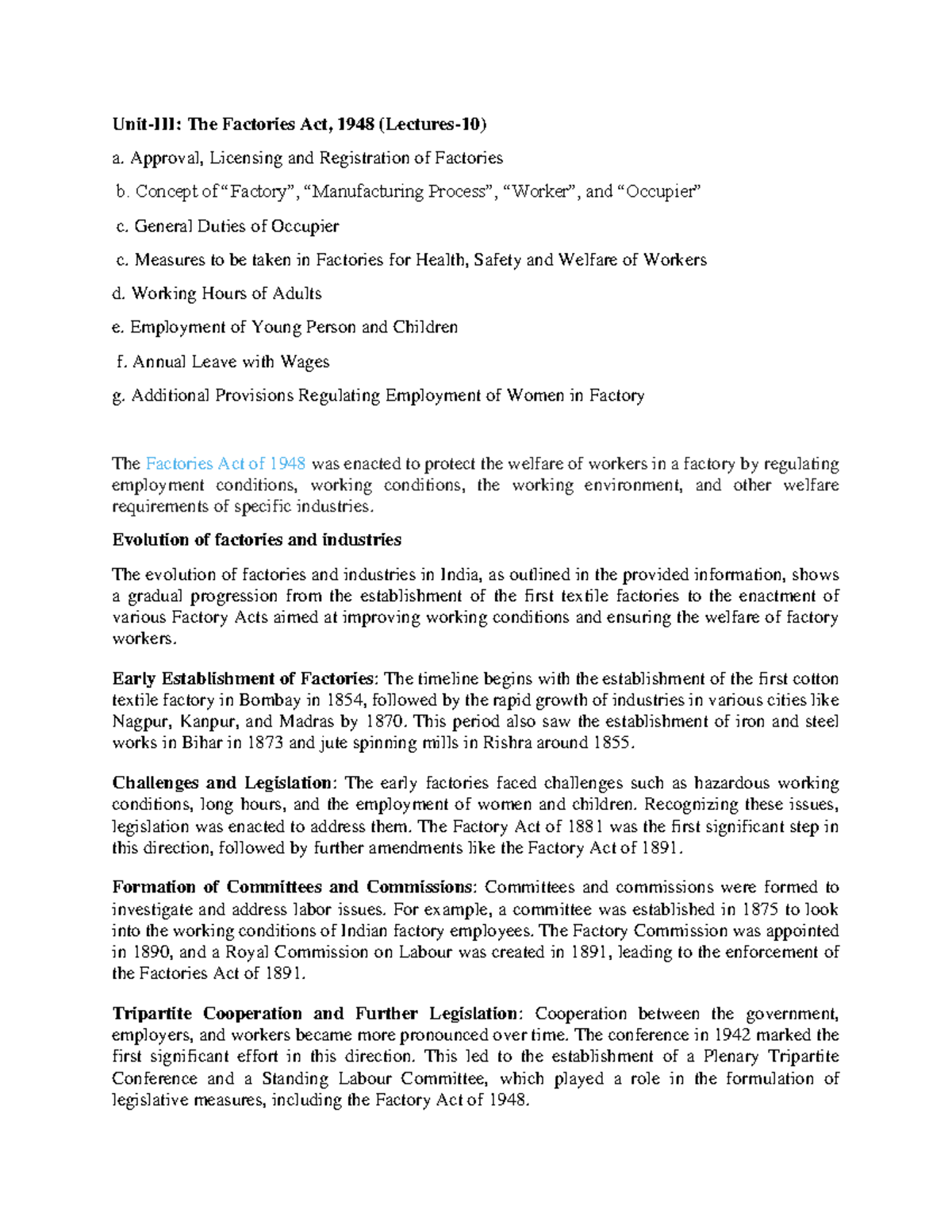 The Factories Act, 1948 (Lectures-10) - Approval, Licensing and ...
