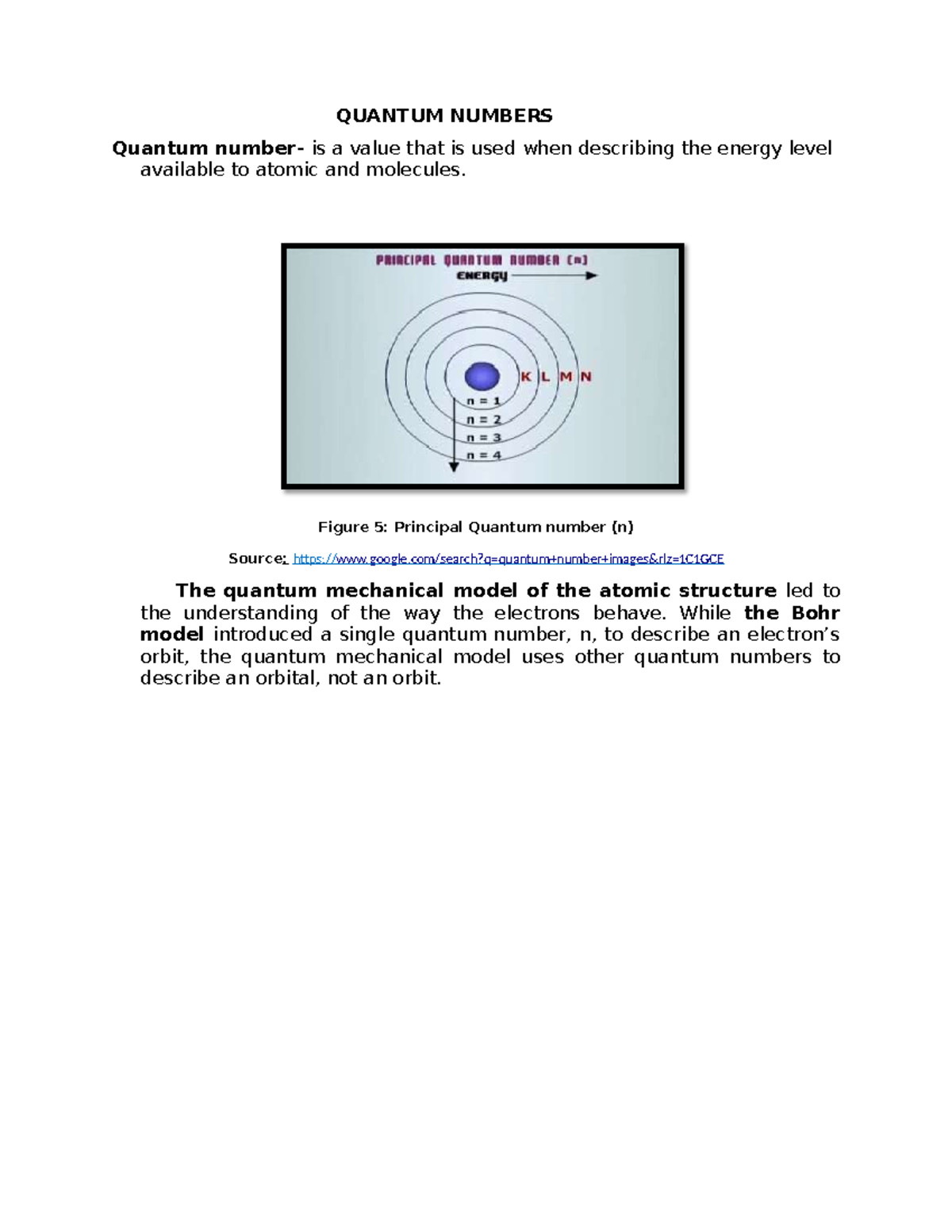 Work 9 - FOR Bs Criminology - QUANTUM NUMBERS Quantum number- is a ...