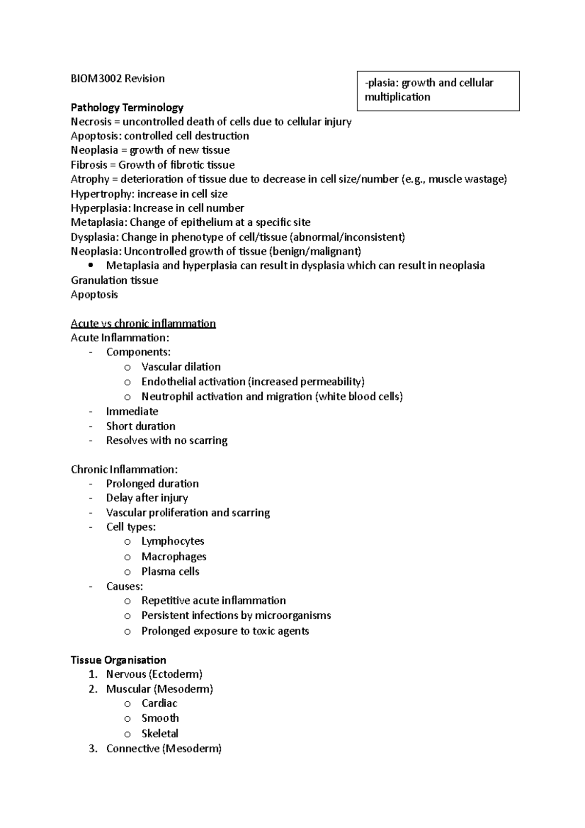 BIOM3002 Revision - BIOM3002 Revision Pathology Terminology Necrosis ...