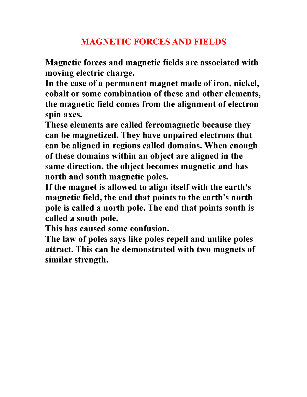 Ch21 Magnetic Forces And Fields - MAGNETIC FORCES AND FIELDS Magnetic ...