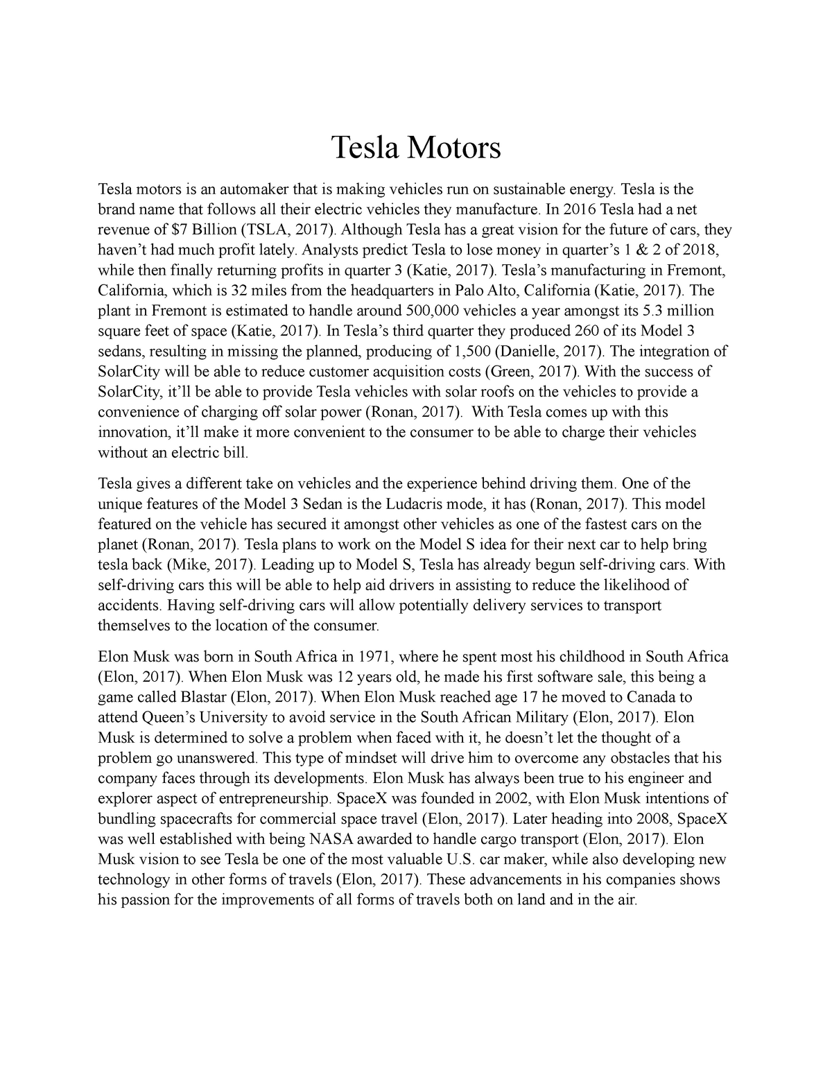 case study tesla assignment