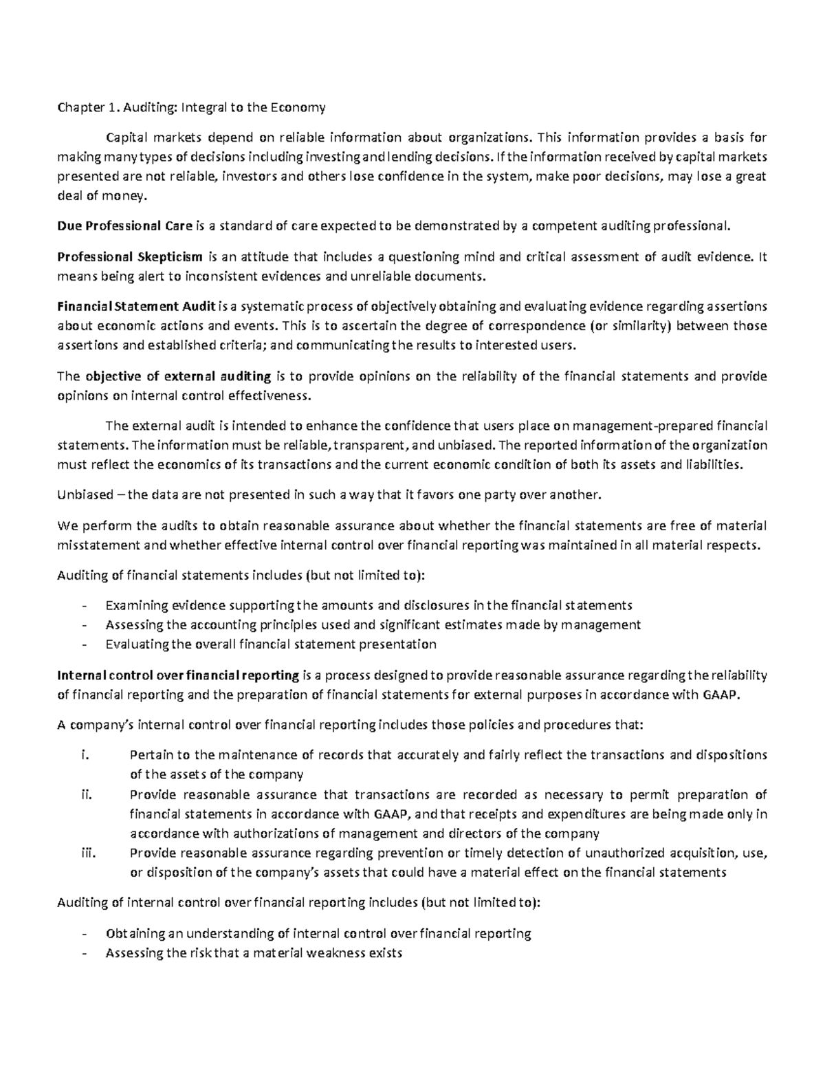 Chapter 1 - Chapter 1. Auditing: Integral to the Economy Capital ...