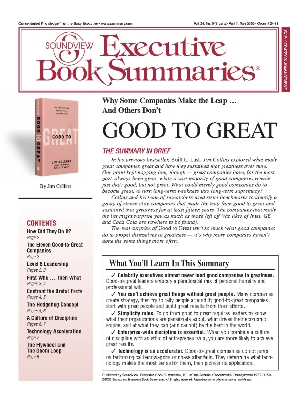 Good To Great Jim Collins Published By Soundview Executive Book 
