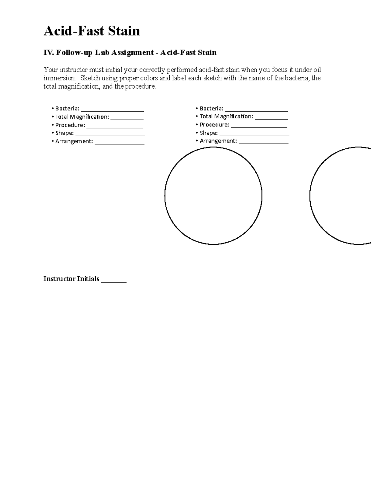 Acid Fast and Endospore Stain Lab Questions Handout AcidFast Stain