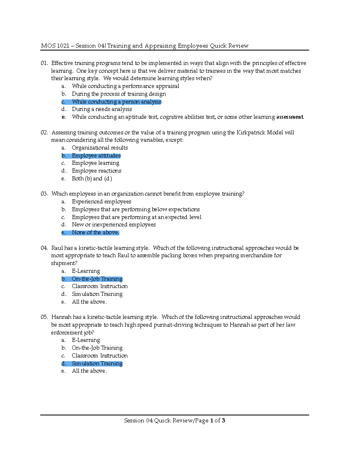 MOS04 - Multiple choice practice for exams. - Session 04 Quick Review ...