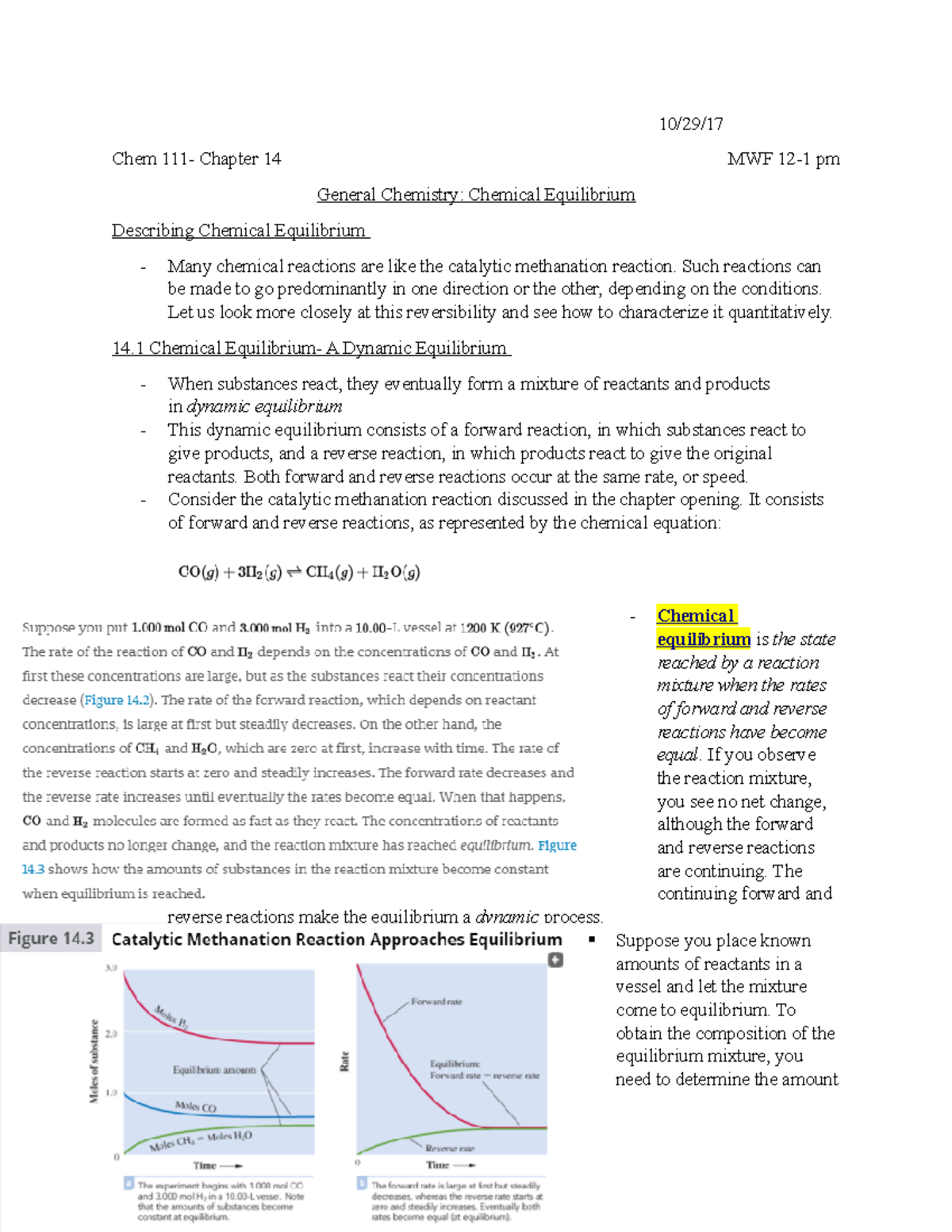 Chem 111 Ch 14 Chemical Equilibrium - Chapter Chemistry: Chemical ...