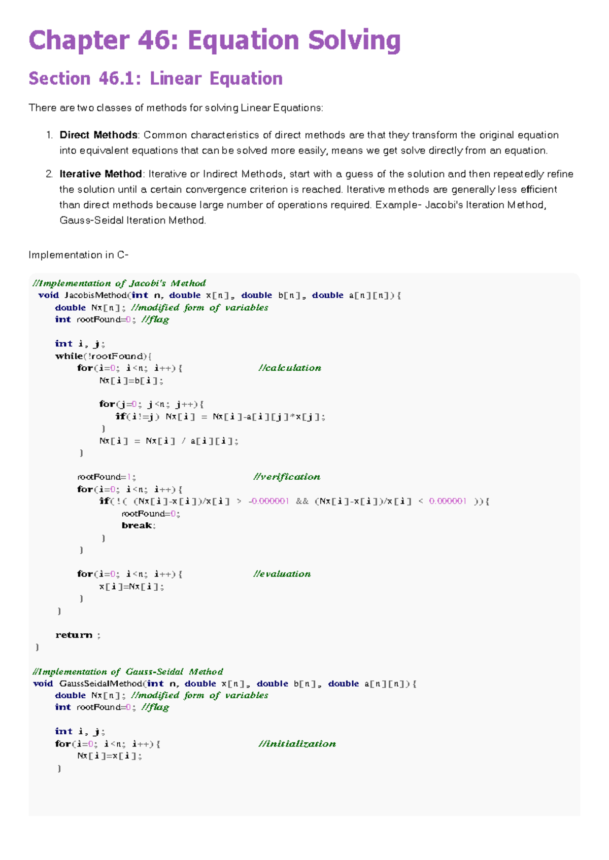 Algorithms 17 - Chapter 46: Equation Solving Section 46: Linear ...