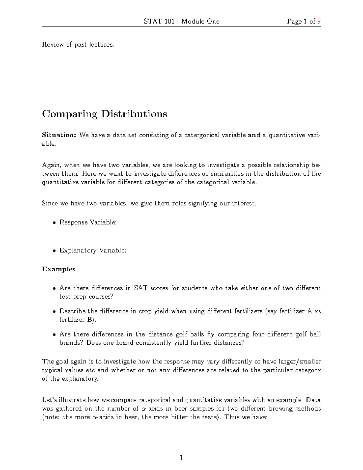 04 comparing distributions handouts 1 - Review of past lectures ...
