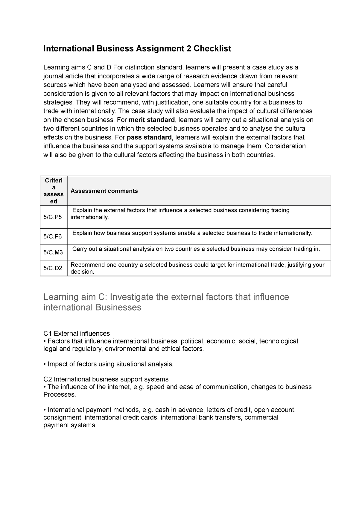 international assignment checklist