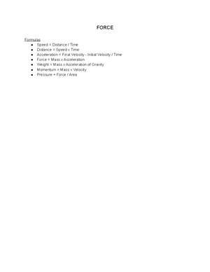 Physics Notes 3 Motion and Force - MOTION AND FORCE Formulas Speed ...