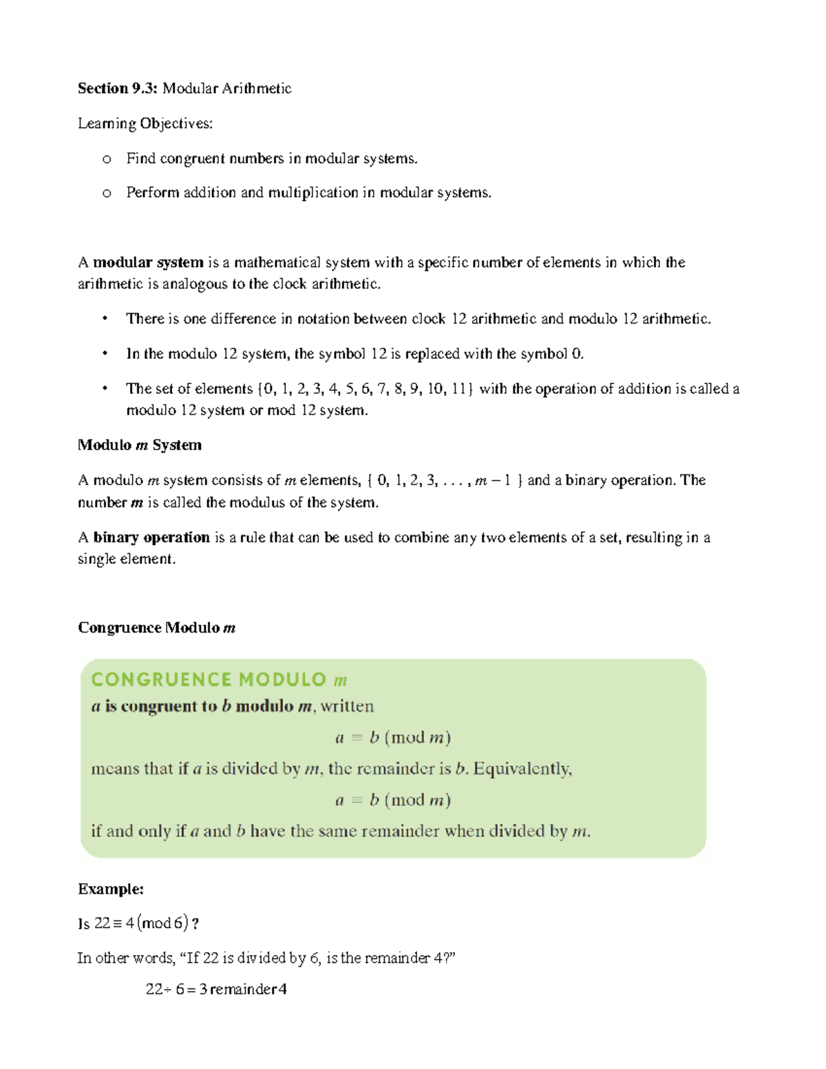 Answered: The Modular Operation r mod m = r…