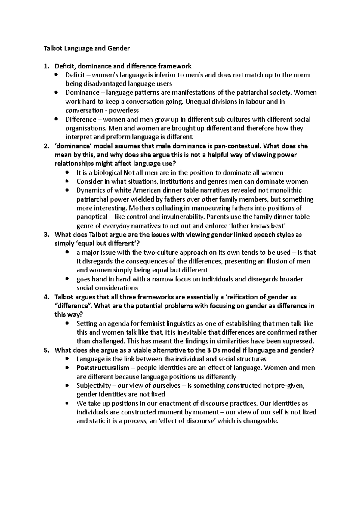Mary Talbot Language and Gender - Talbot Language and Gender Deficit ...