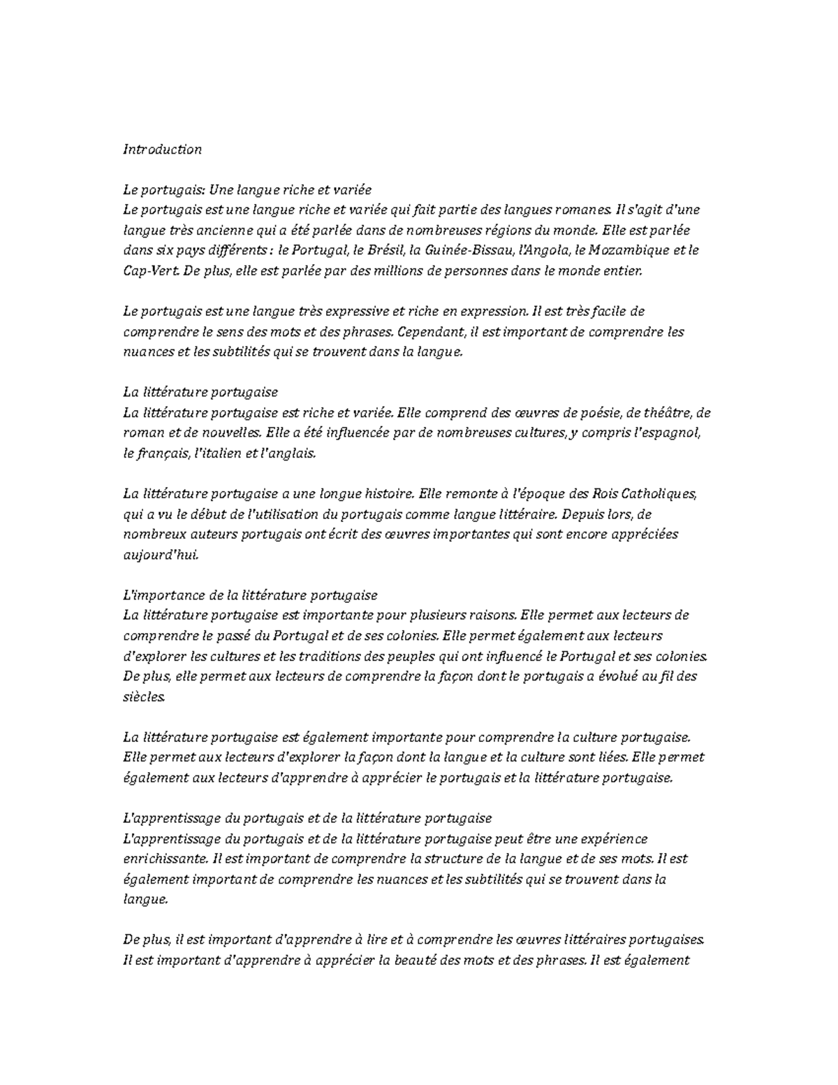 Portuguese Language and Literature Study Notes - Introduction Le ...