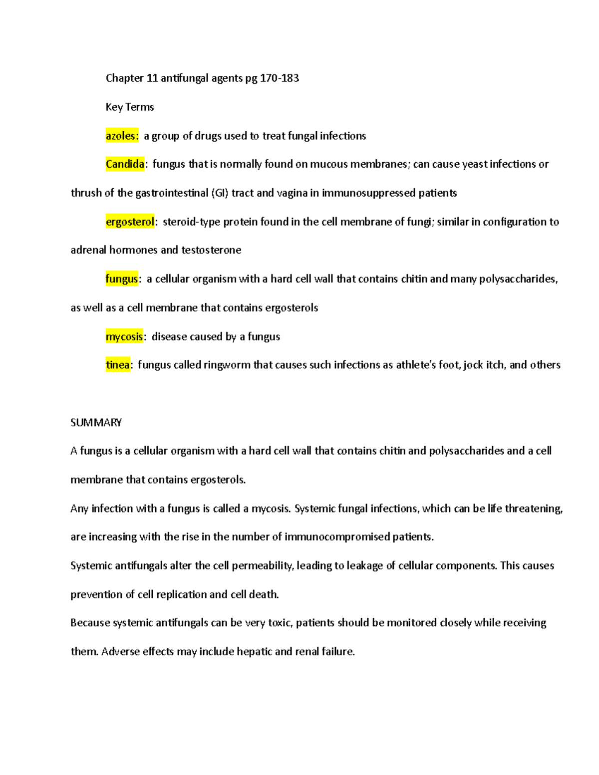 Chapter 11 Antifungal Agents Pg 170 - Chapter 11 Antifungal Agents Pg ...