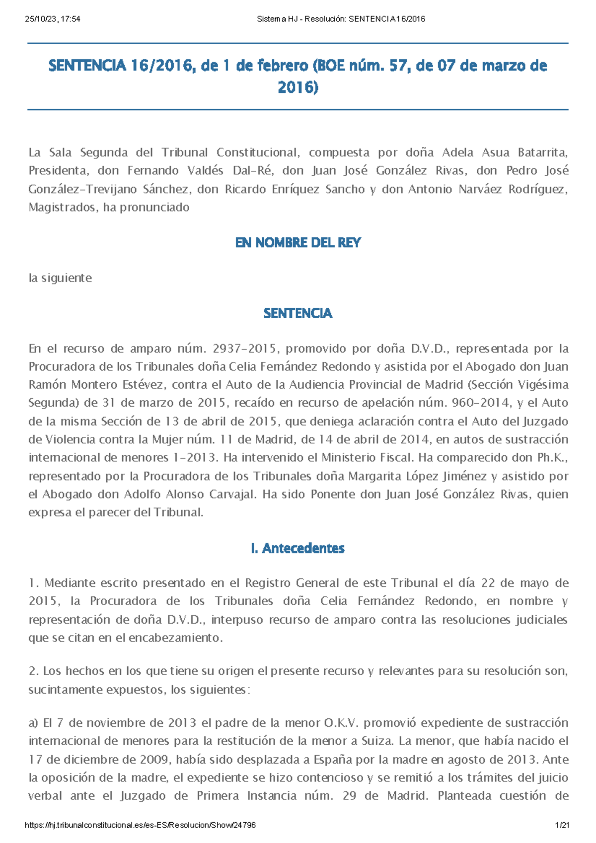 Sistema HJ - Resolución Sentencia 16 2016 - SENTENCIA 16/2016, De 1 De ...