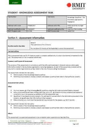 Legal Assignment - Assessment Task 3 - Student - Knowledge Assessment 