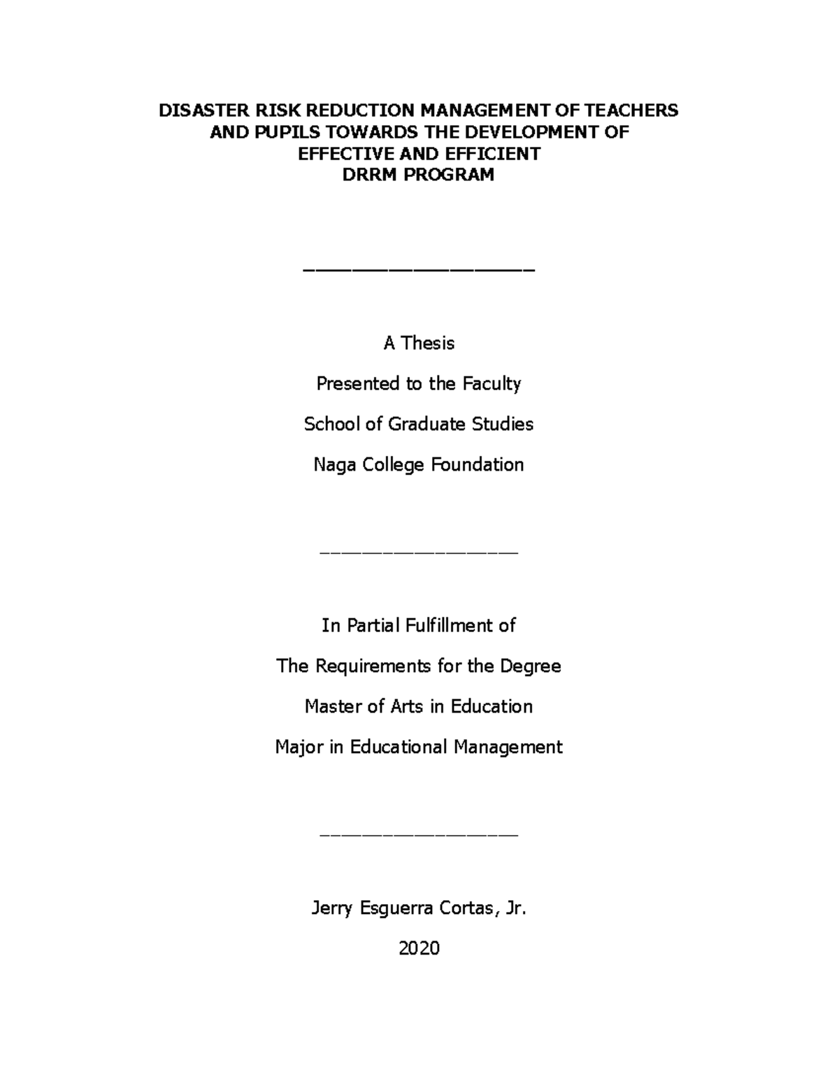 Disaster RISK Reduction Management OF Teachers AND Pupils Towards THE ...
