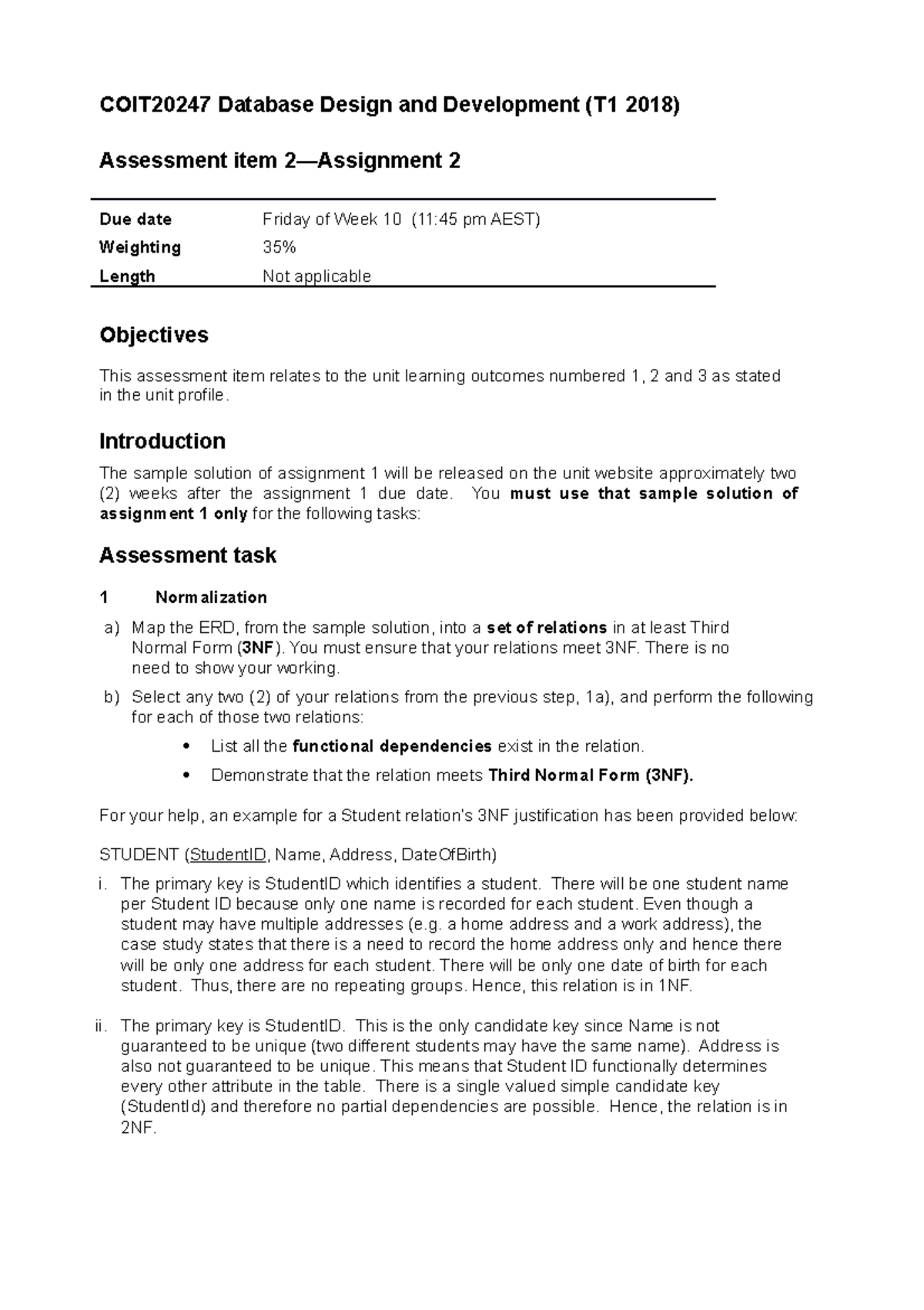 Db A2Spec - COIT20247 Database Design and Development (T1 2018 ...