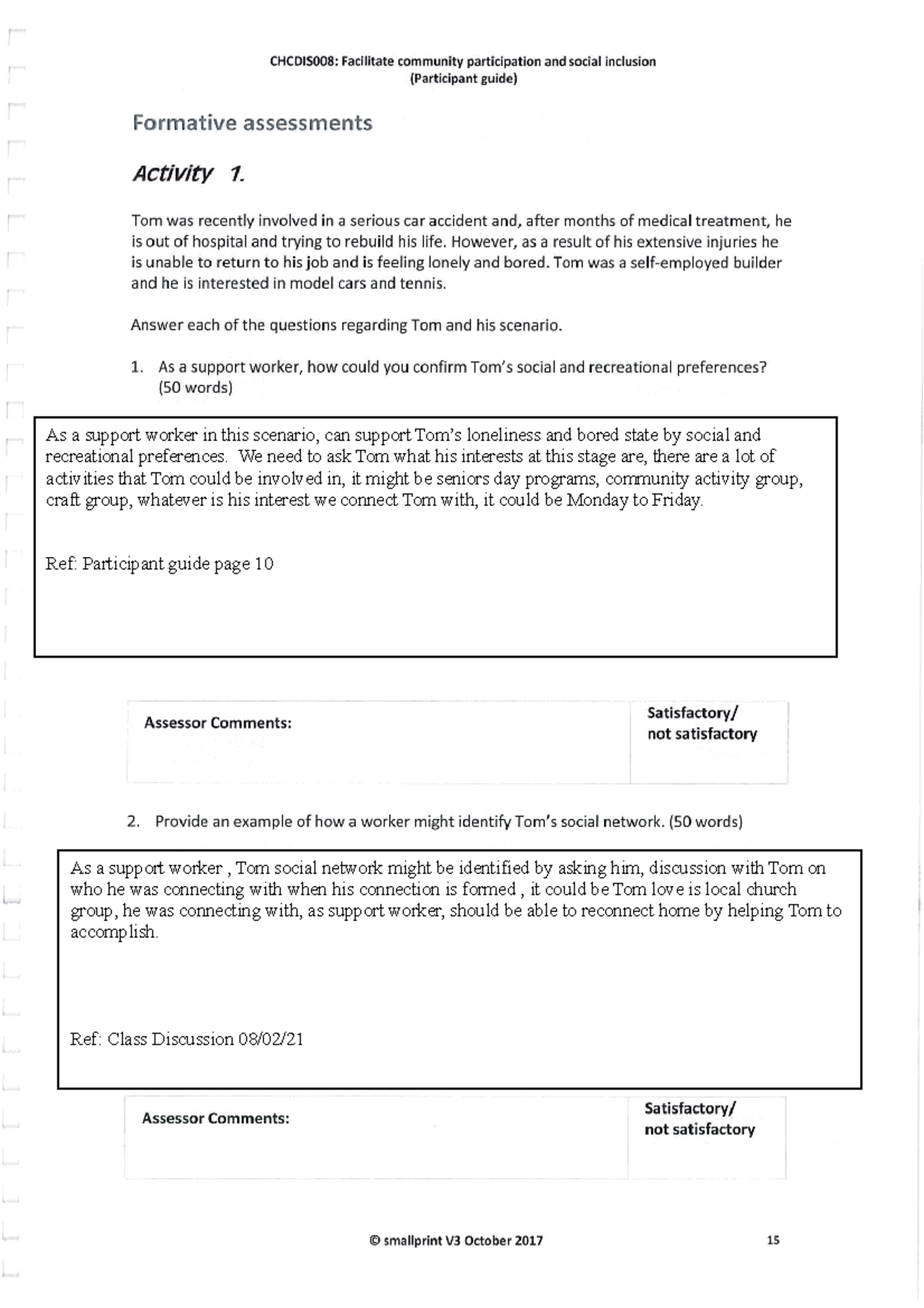 Chcdis 008 Assessment - As A Support Worker , Tom Social Network Might ...