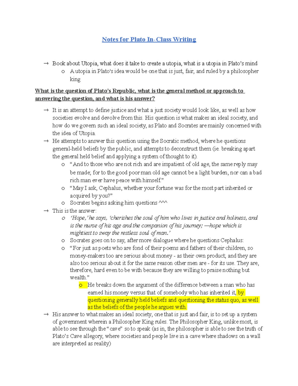 Notes - Plato Writting - Notes for Plato In-Class Writing Book about ...