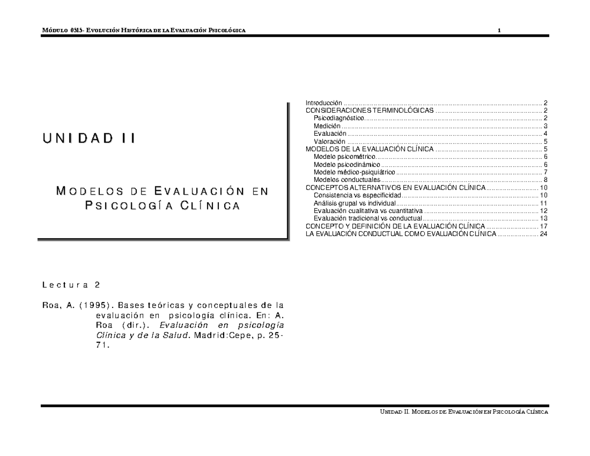 ROA u2 texto 2 - Bases teóricas y conceptuales de la evaluación en