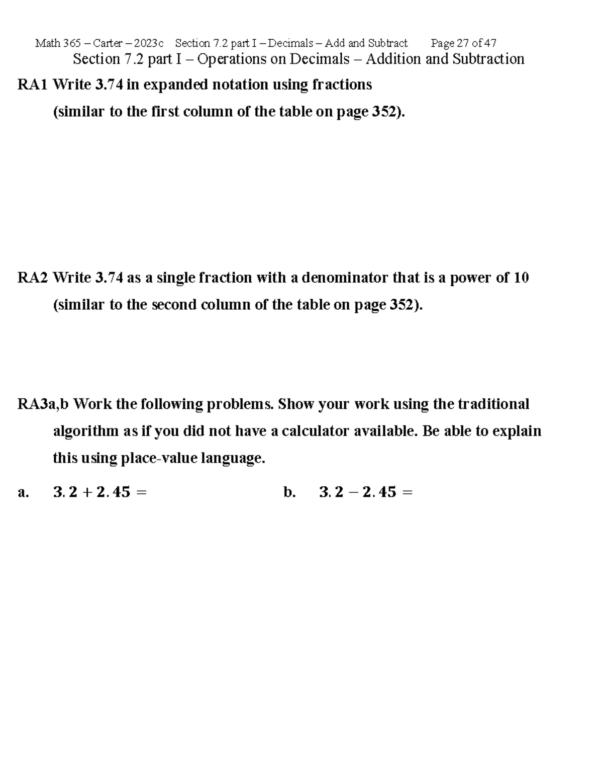 Notes Sec 7 2 p1 - Some hw questions for exams. - Math 365 – Carter ...