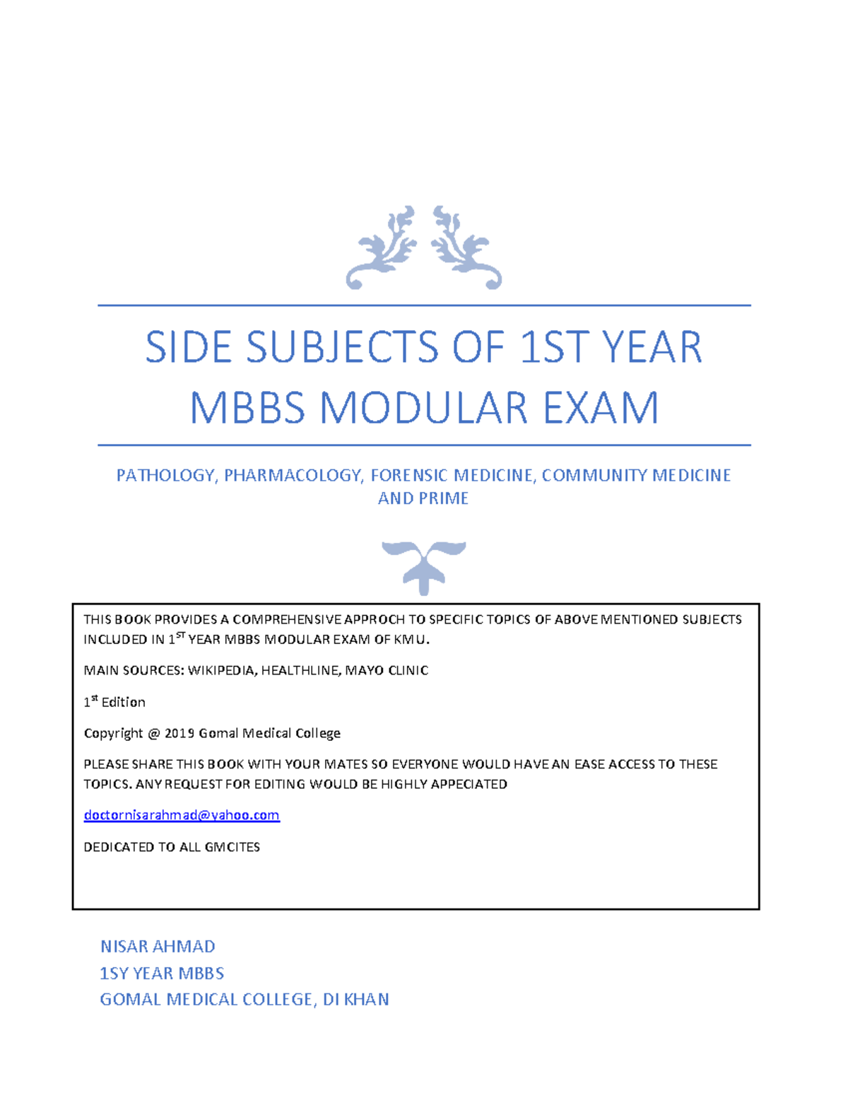 SIDE Subjects OF 1ST YEAR MBBS Modular EXAM - SIDE SUBJECTS OF 1ST YEAR ...
