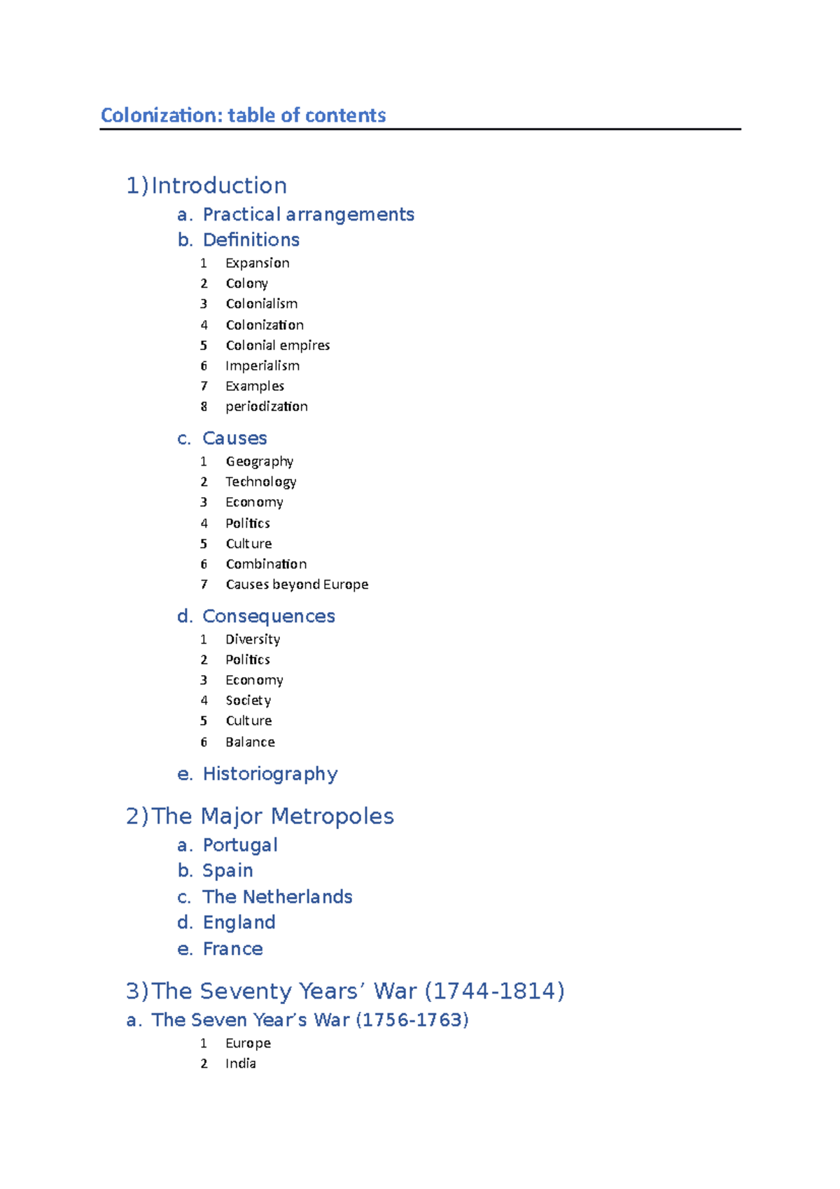 History of European colonization table of contents - Colonization ...