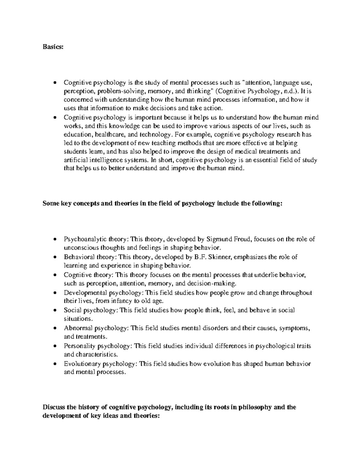 Cognitive Psych - notes - Basics: Cognitive psychology is the study of ...