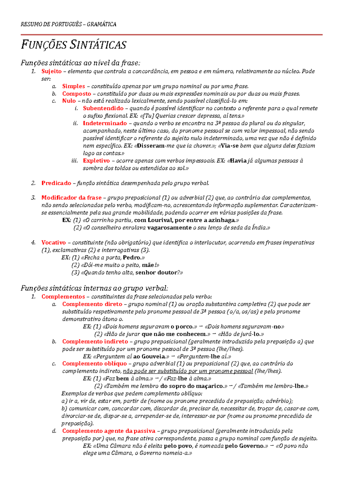 Funcoessintaticas - Gramática - RESUMO DE PORTUGUÊS – GRAMÁTICA FUNÇÕES ...