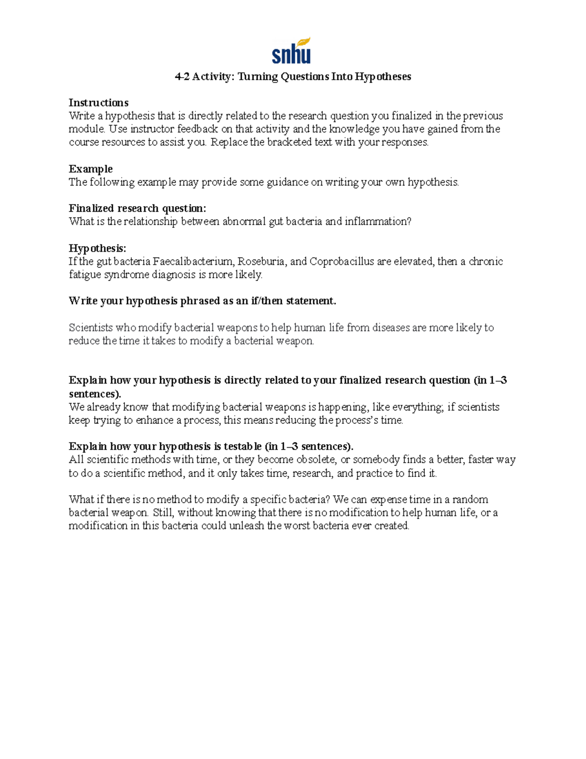 42 Activity Turning Questions Into Hypotheses 42 Activity Turning