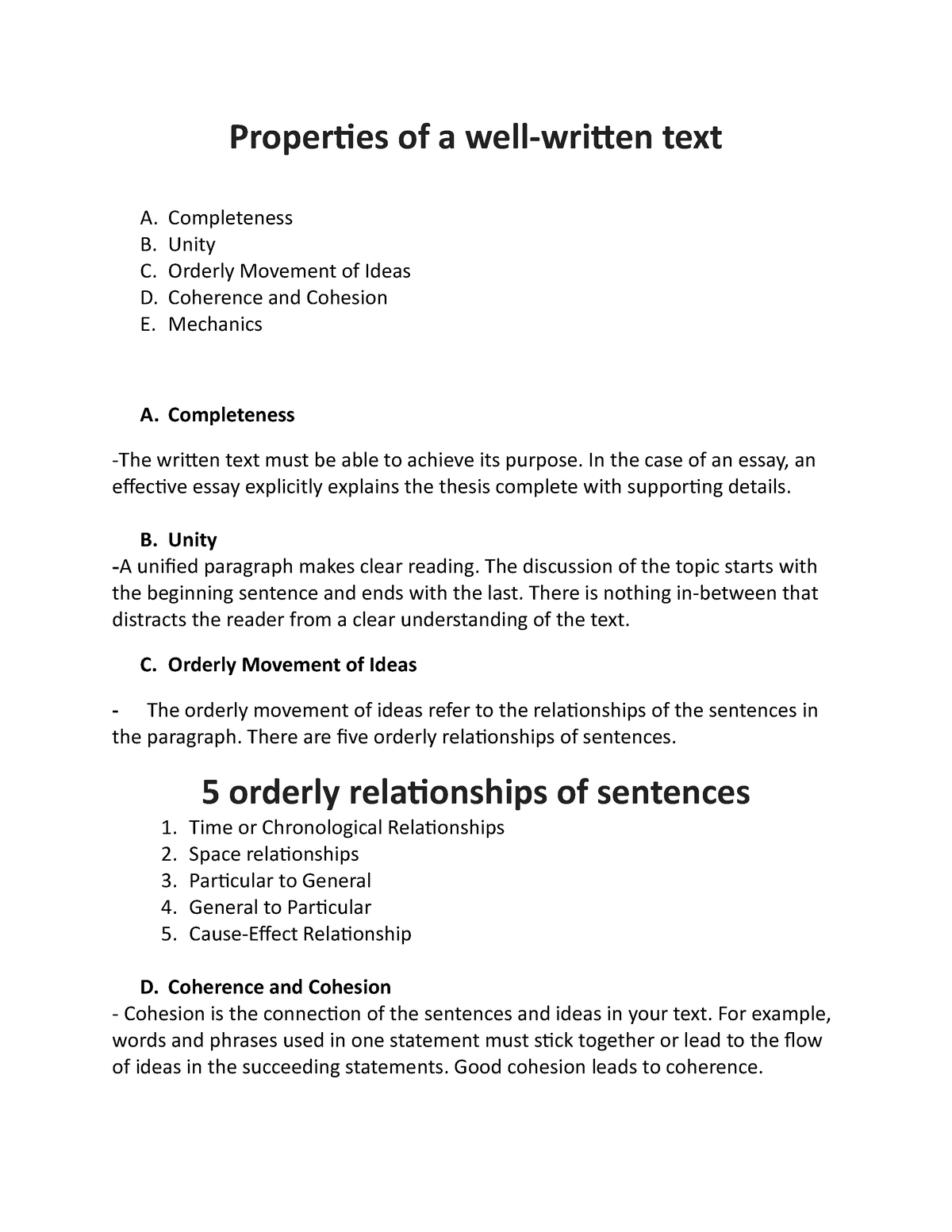 properties of well written text essay