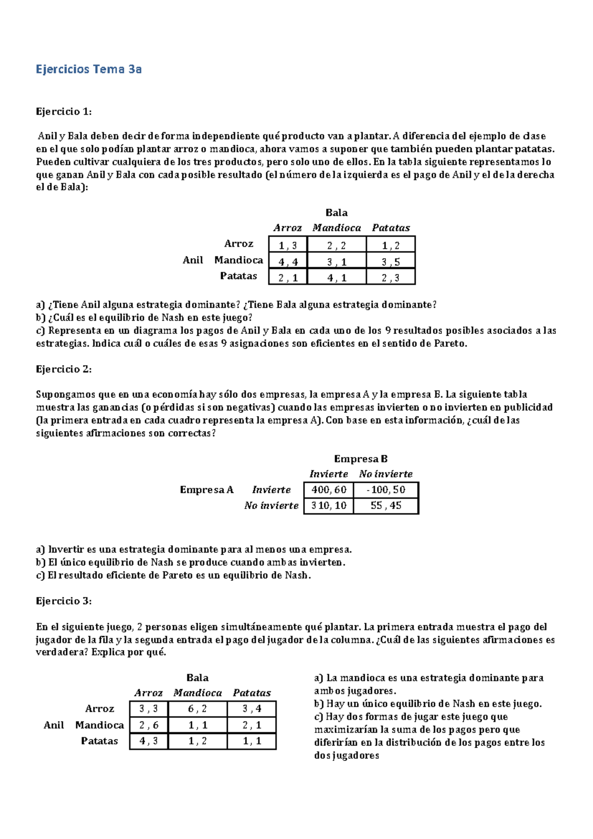 Ejercicios Tema 3a - apuntes - Ejercicios Tema 3a Ejercicio 1: Anil y ...