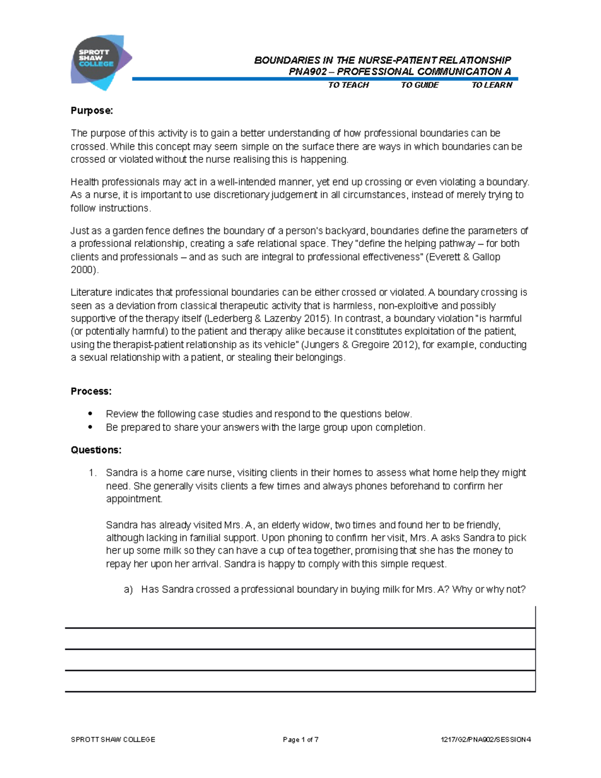 Boundaries in the NursePatient Relationship PNA902 PROFESSIONAL