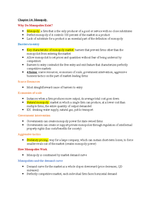 Microeconomics Chapter 15 - Monopoly - Chapter 15: Monopoly Monopoly: a ...