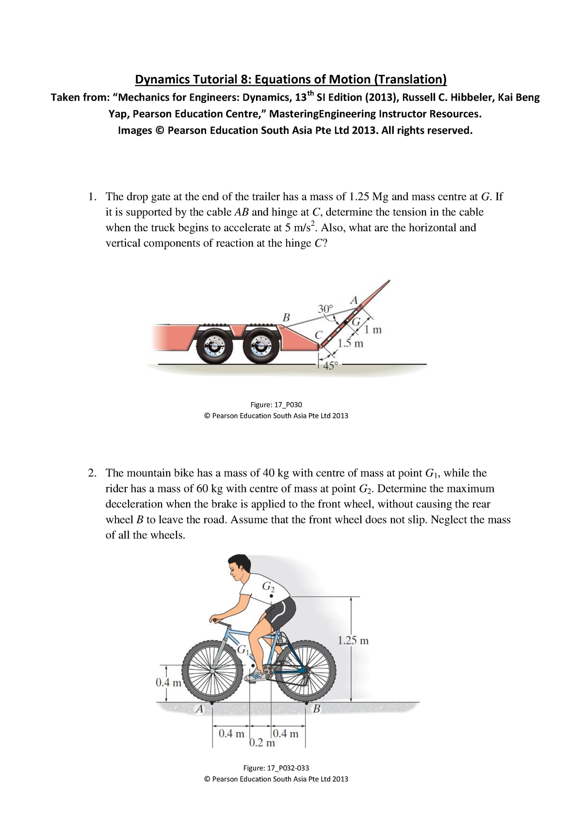 Equations Of Motion (Translation) - Hibbeler, Kai Beng Yap, Pearson ...