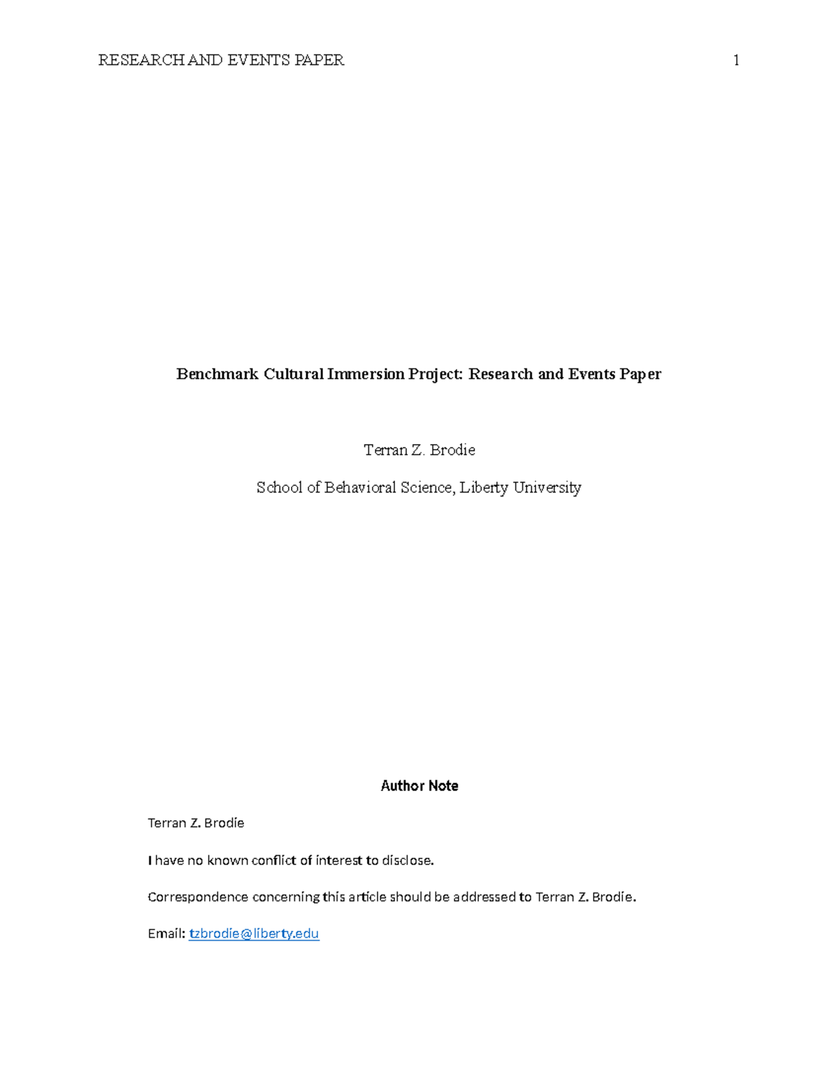 Terran Brodie - Cultural Immersion Research Paper - Benchmark Cultural ...