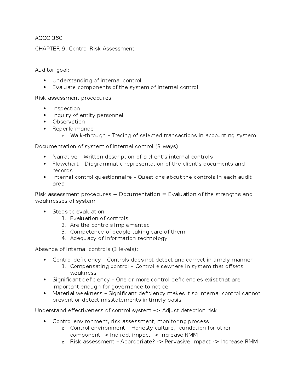 Chap 9 - Chapter 9 Summary - ACCO 360 CHAPTER 9: Control Risk ...