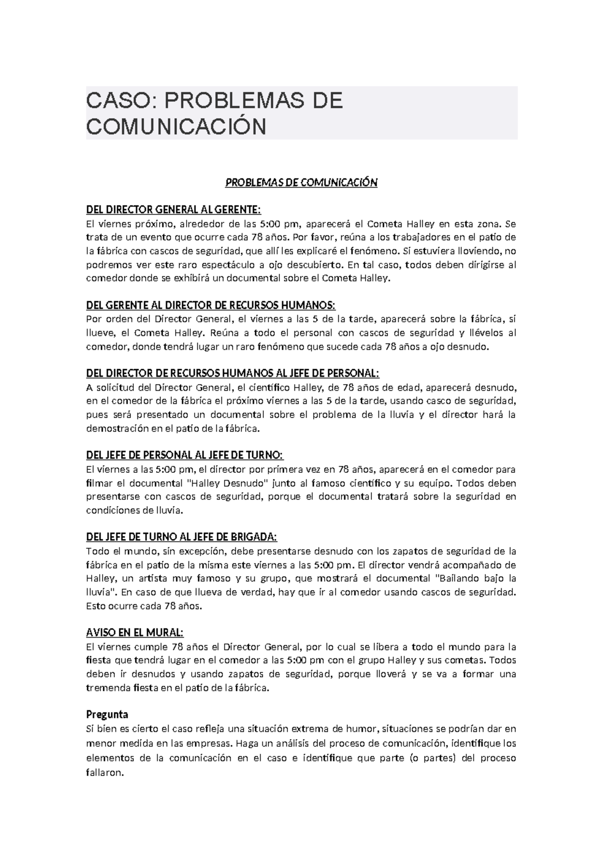 TEMA12 - CASO, Problemas DE Comunicación - CASO: PROBLEMAS DE ...
