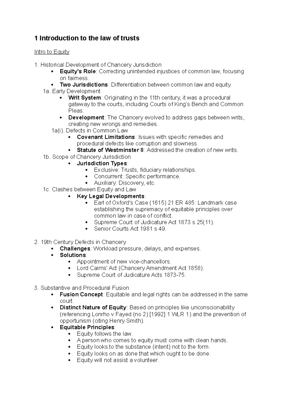 Trust Law Revision Notes - 1 Introduction to the law of trusts Intro to ...