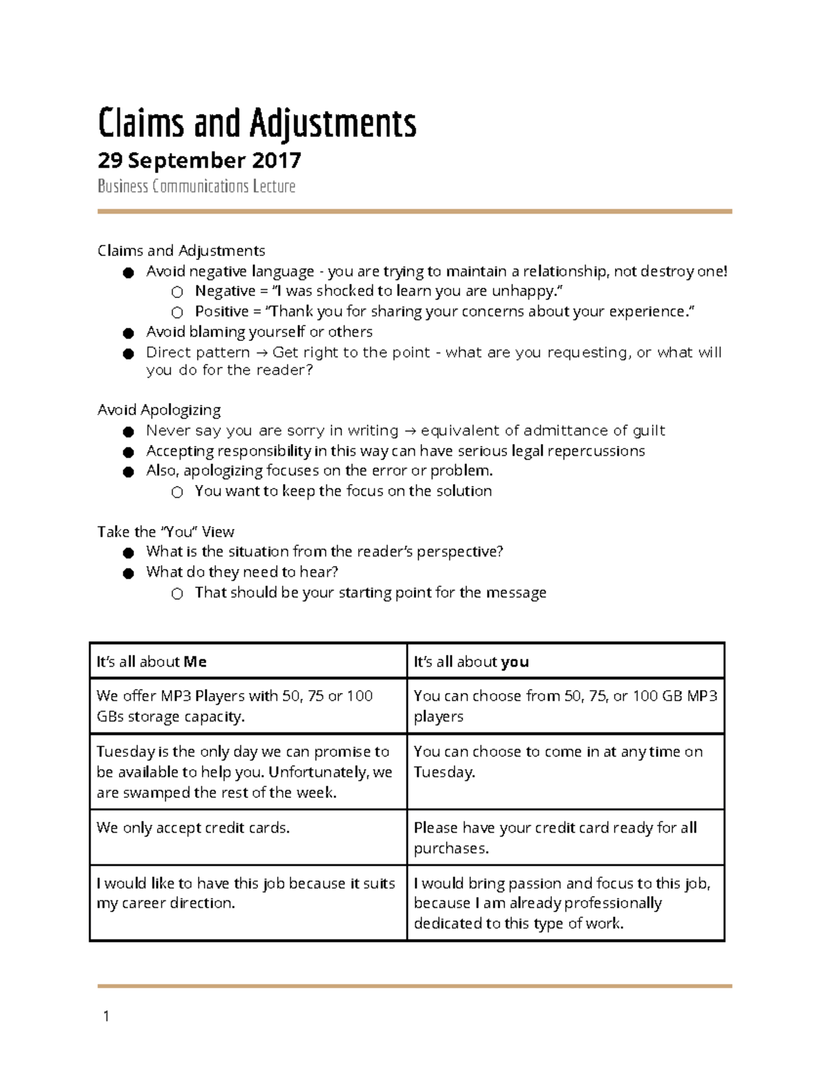 Lecture 2: Claims & Adjustments - Claims and Adjustments 29 September ...