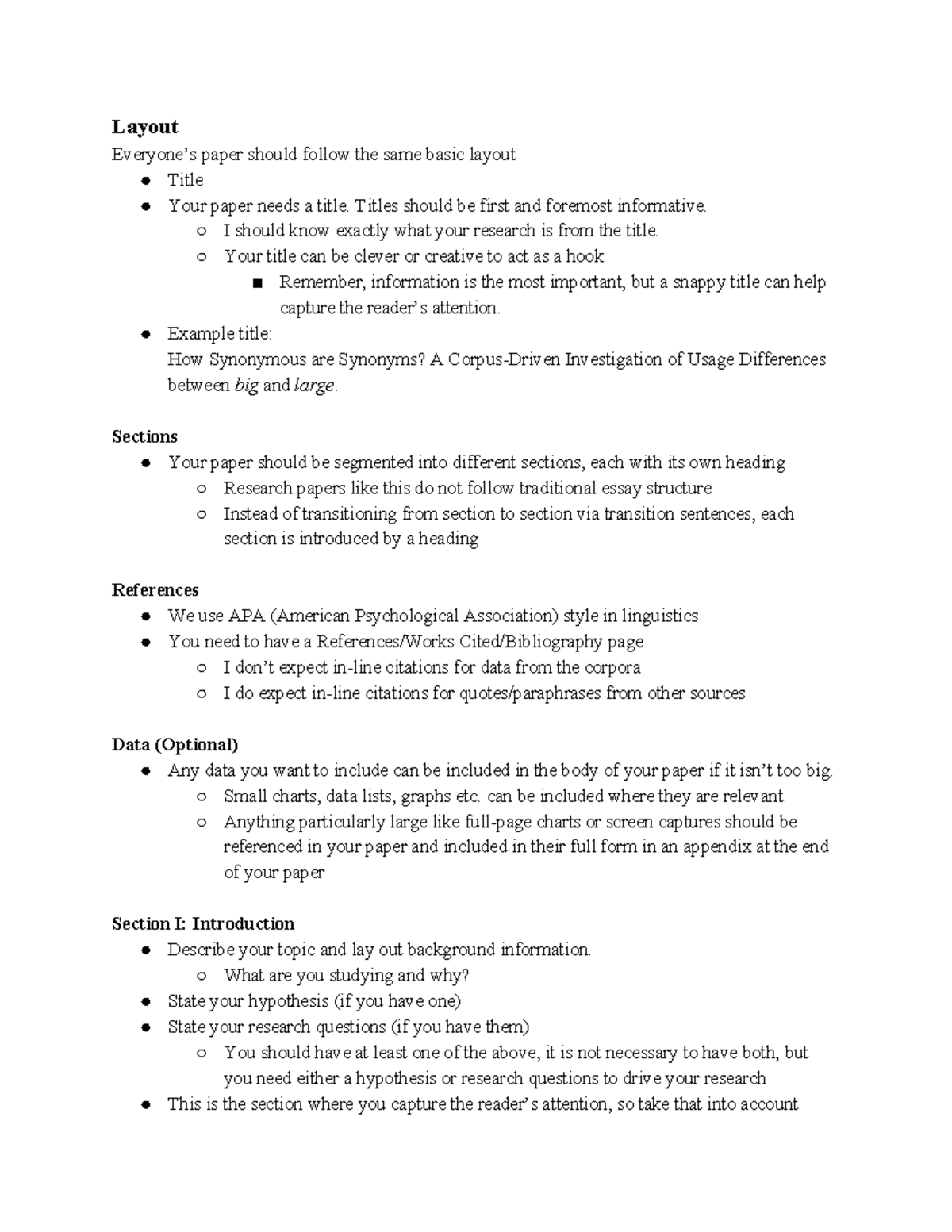Lecture Corpus Paper Notes - Layout Everyone’s paper should follow the ...