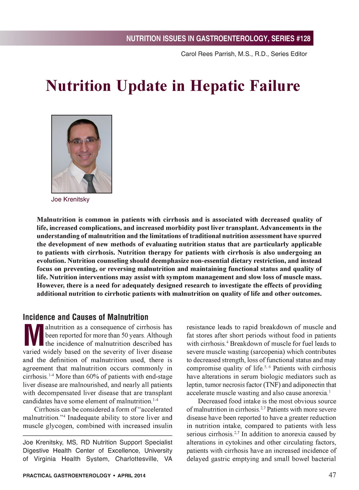 Nutrition Update In Hepatic Failure Article - Carol Rees Parrish, M., R ...