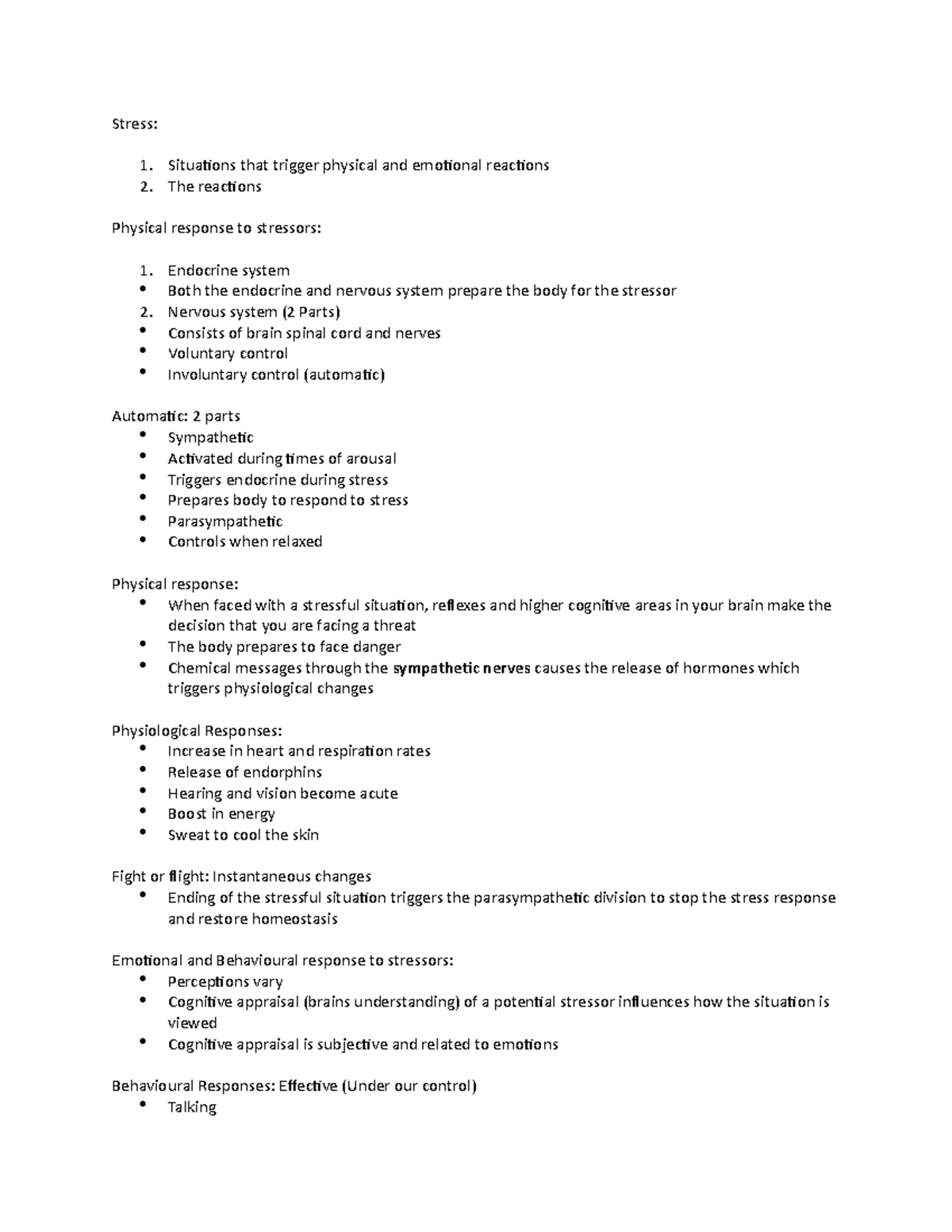 Personal determinants 1001A- lecture 3+4 summary - Stress: 1 ...