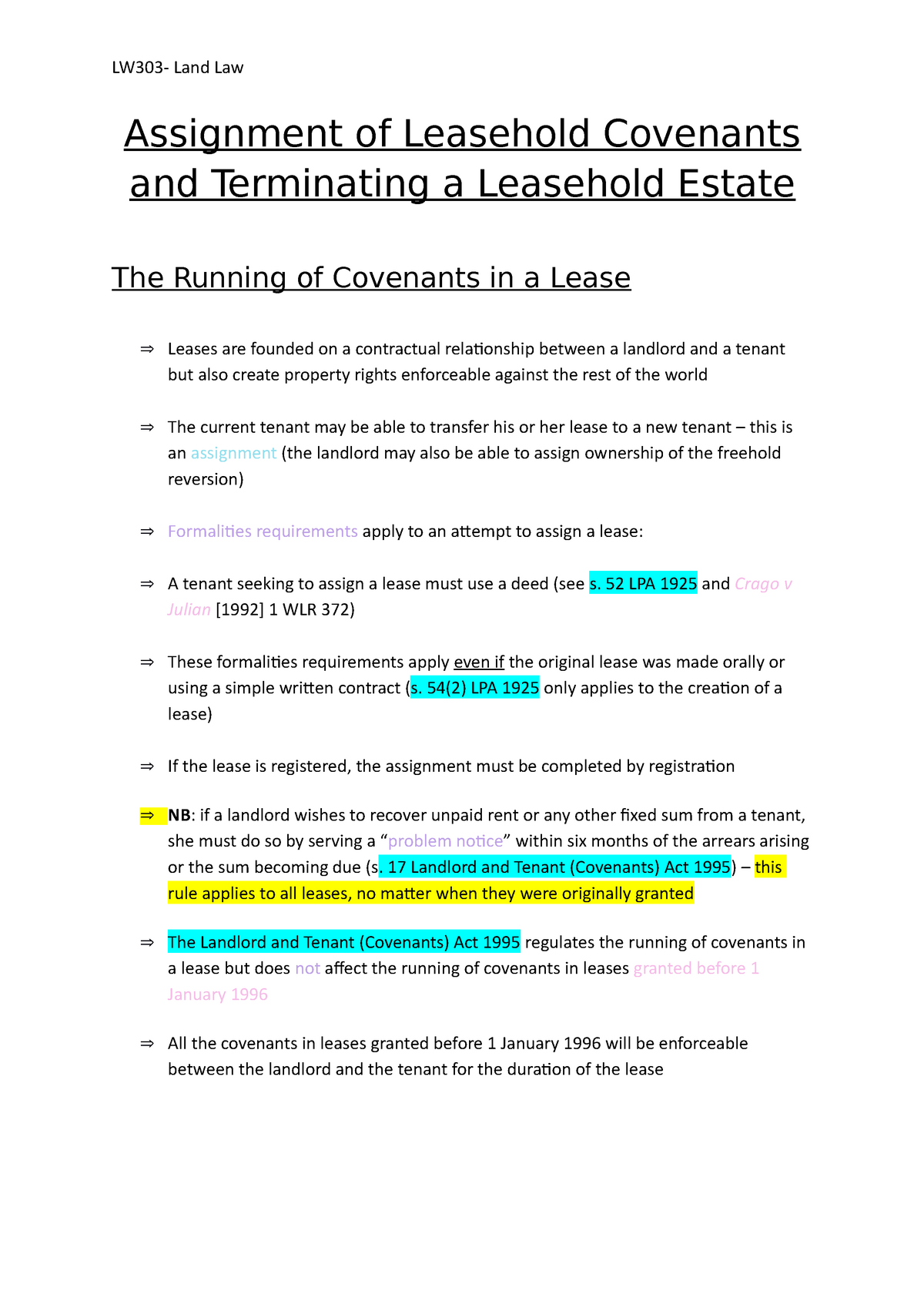 leasehold assignment pack