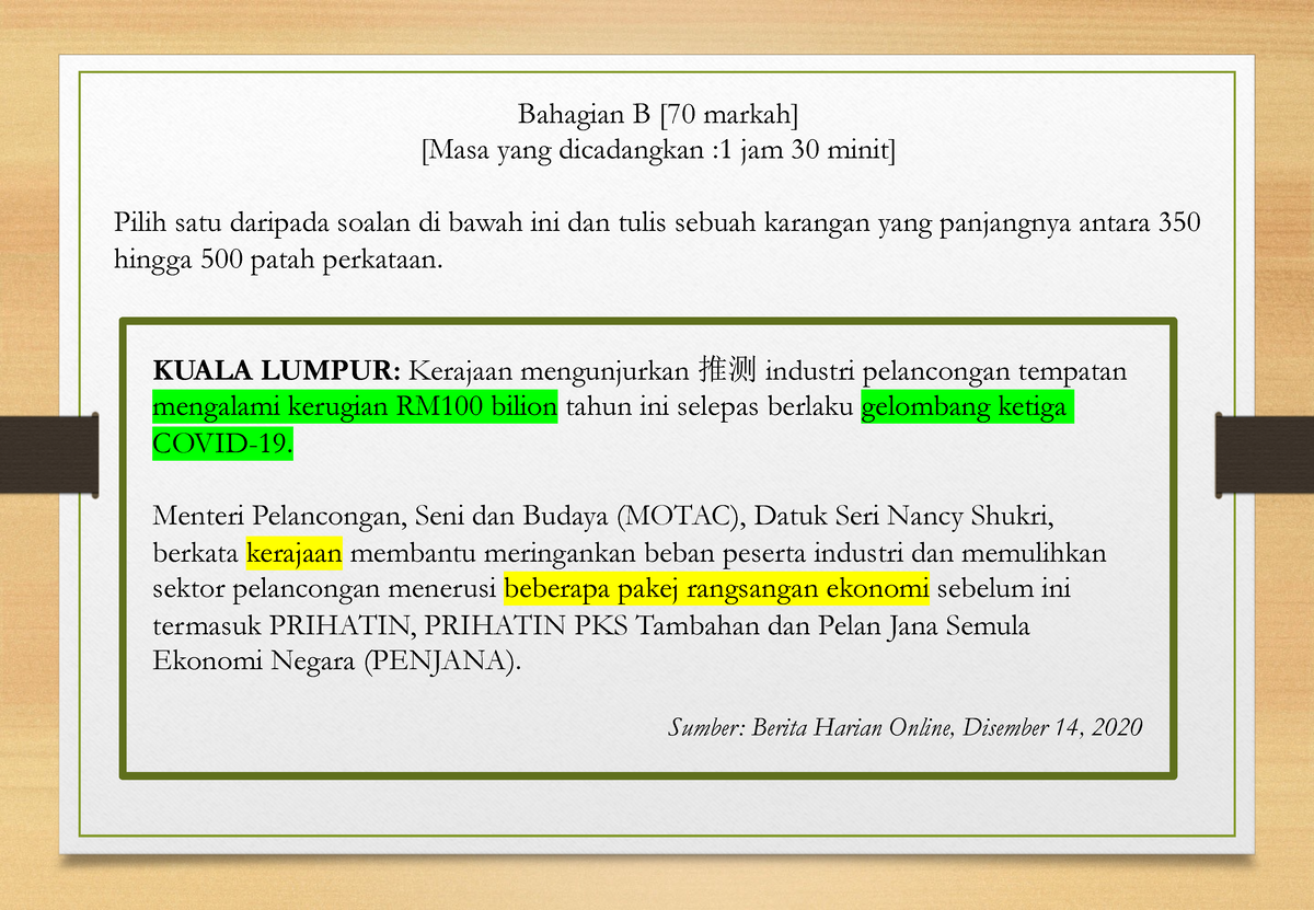 F4 Karangan Pelancongan - Bahagian B [70 Markah] [Masa Yang Dicadangkan ...