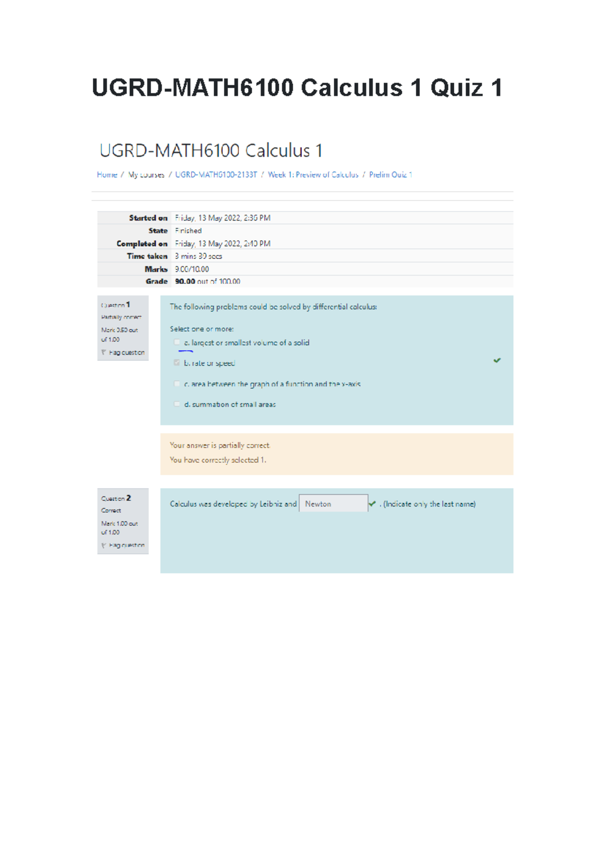 UGRD-MATH6100 Calculus 1 Quiz 1 - UGRD-MATH6100 Calculus 1 Quiz - Studocu