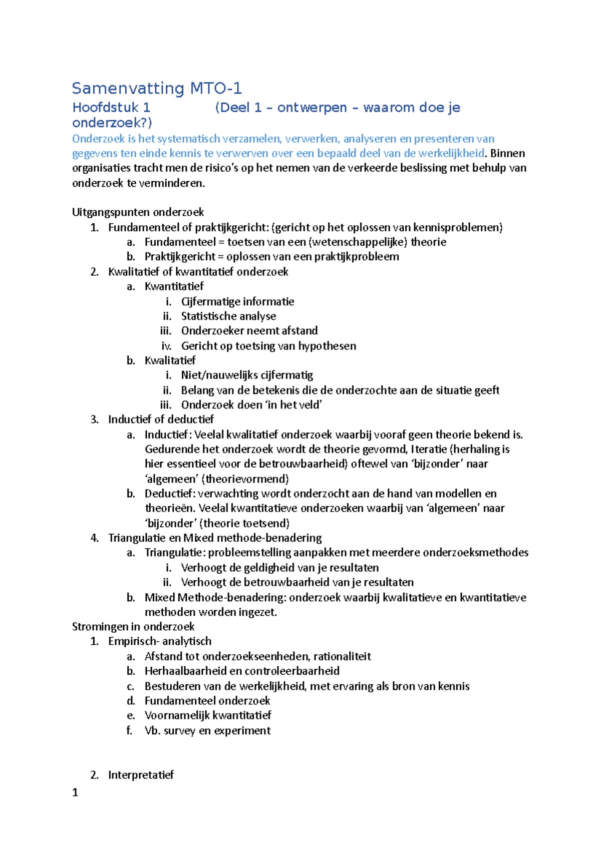 Samenvatting Methoden En Techniek Van Onderzoek - Studeersnel